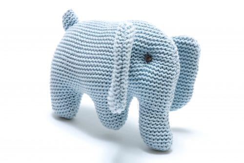Knitted Organic Cotton Elephant Baby Rattle Baby Activity Toys Best Years Blue