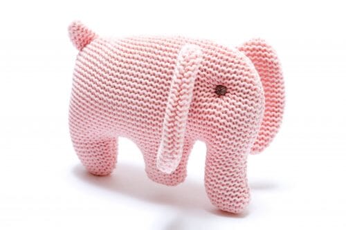 Knitted Organic Cotton Elephant Baby Rattle Baby Activity Toys Best Years Pink