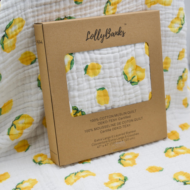 Lemon Squeeze Muslin Quilt Swaddling Blankets LollyBanks 