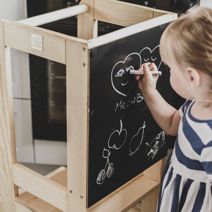 MeowBaby Kitchen Helper Learning Tower with Chalkboard Kitchen Helper MeowBaby