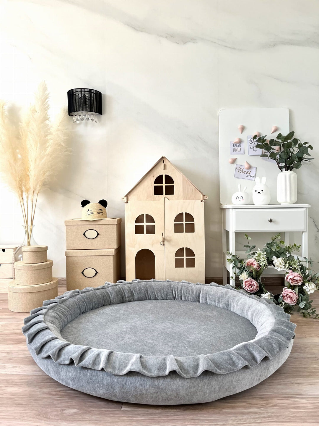 Monio for Kids Grey Velvet Padded Nest Playmat Play Mats MONIO for Kids