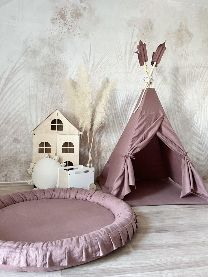 Monio for Kids Powder Pink Linen Padded Nest Playmat Play Mats MONIO for Kids