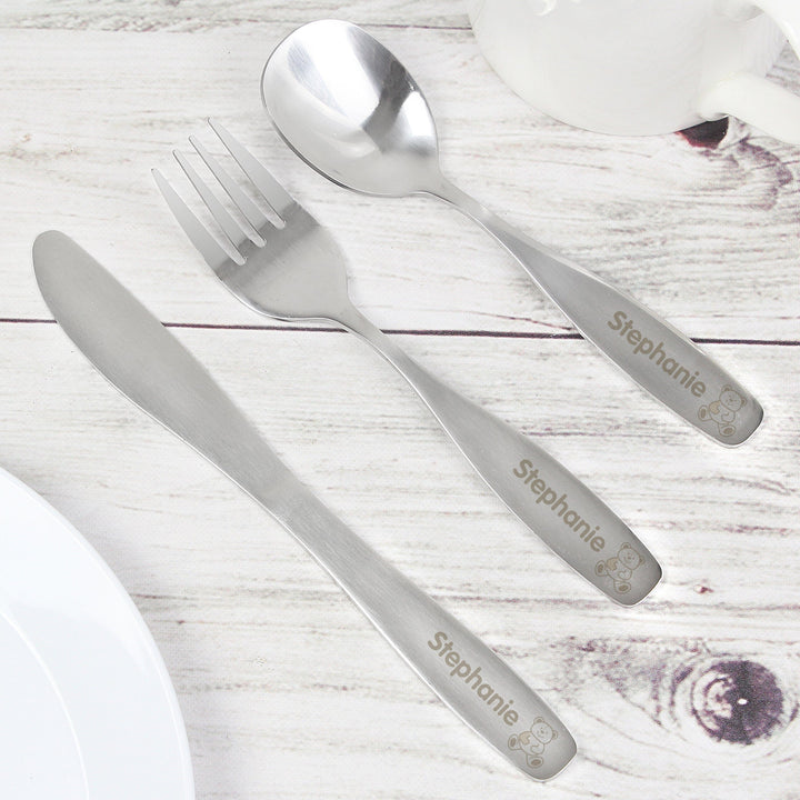 Personalised 3 Piece Teddy Cutlery Set Flatware Sets Mini Bee