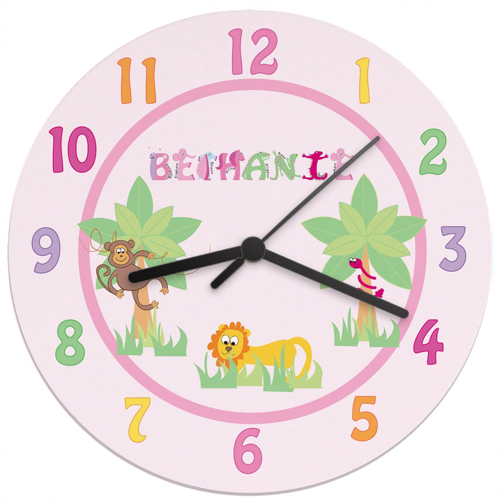 Personalised Animal Alphabet Clock Wall Clocks Mini Bee Pink