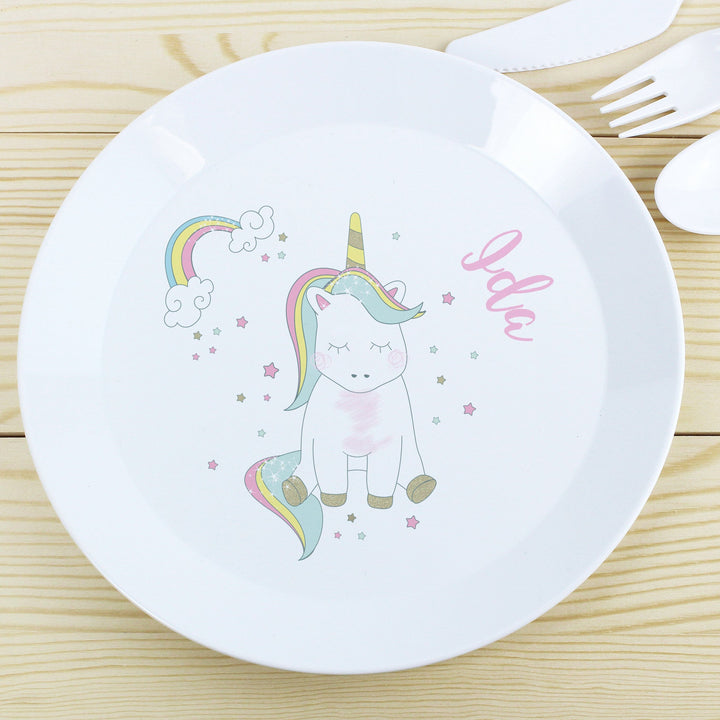 Personalised Baby Unicorn Plastic Plate Plates Mini Bee 