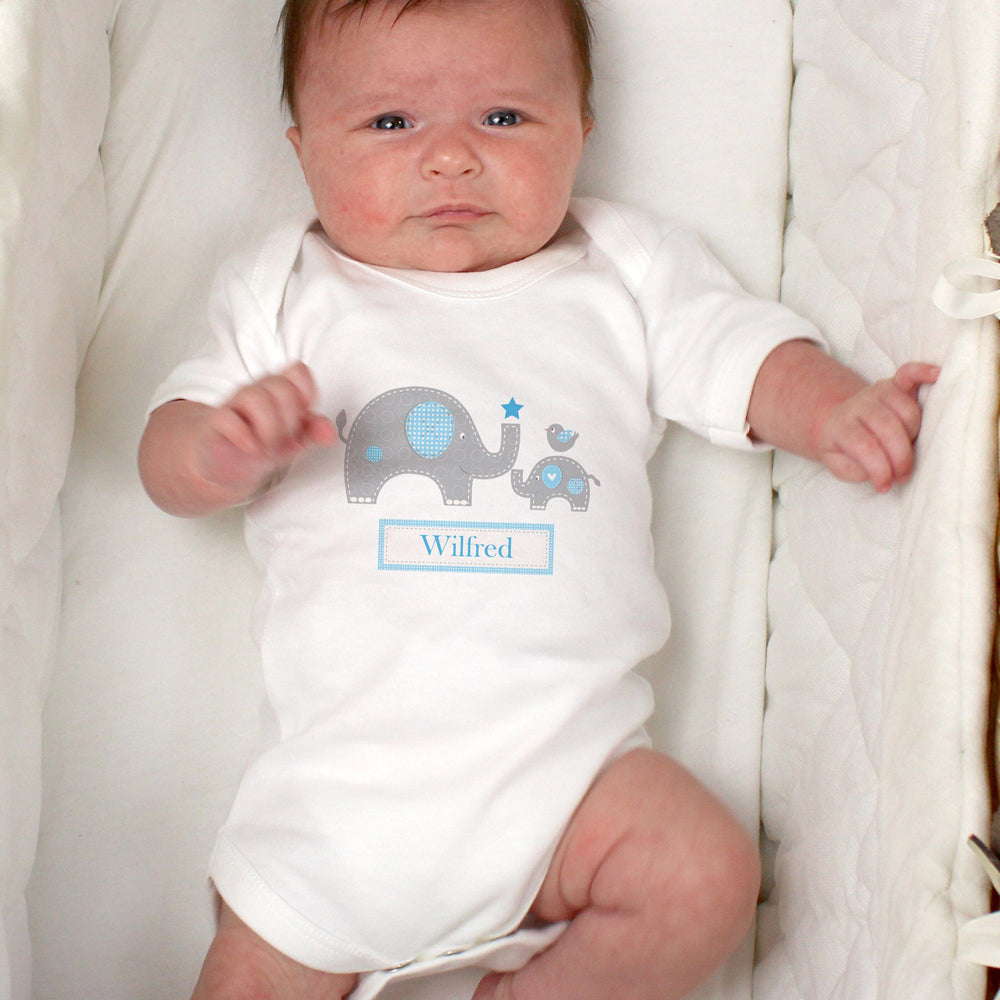Personalised Blue Elephant Baby Vest Baby One-Pieces Mini Bee