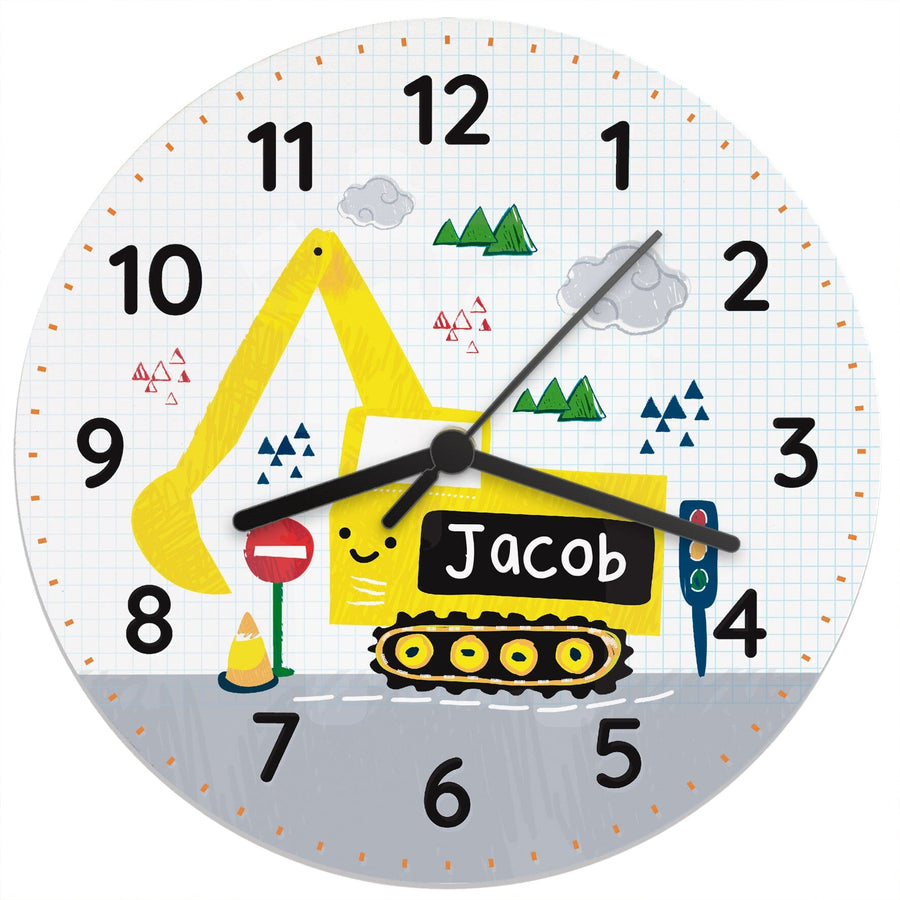 Personalised Digger Wooden Clock Wall Clocks Mini Bee 