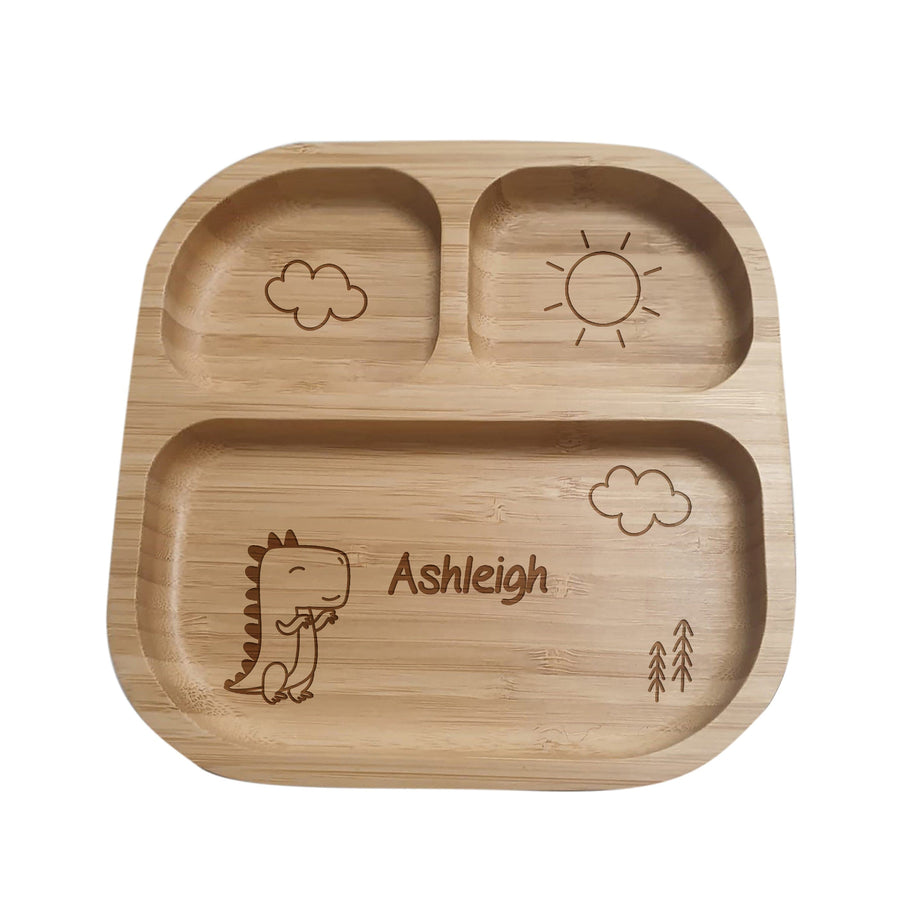 Personalised Dinosaur Bamboo Suction Plate Plates Mini Bee 