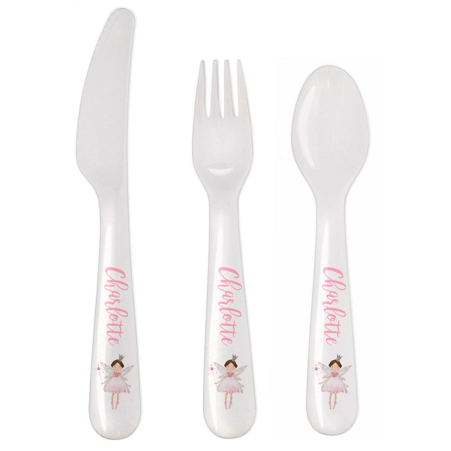 Personalised Fairy Princess 3 Piece Plastic Cutlery Set Flatware Sets Mini Bee 