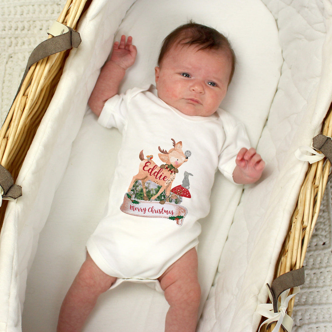 Personalised Festive Fawn Baby Vest Baby One-Pieces Mini Bee 