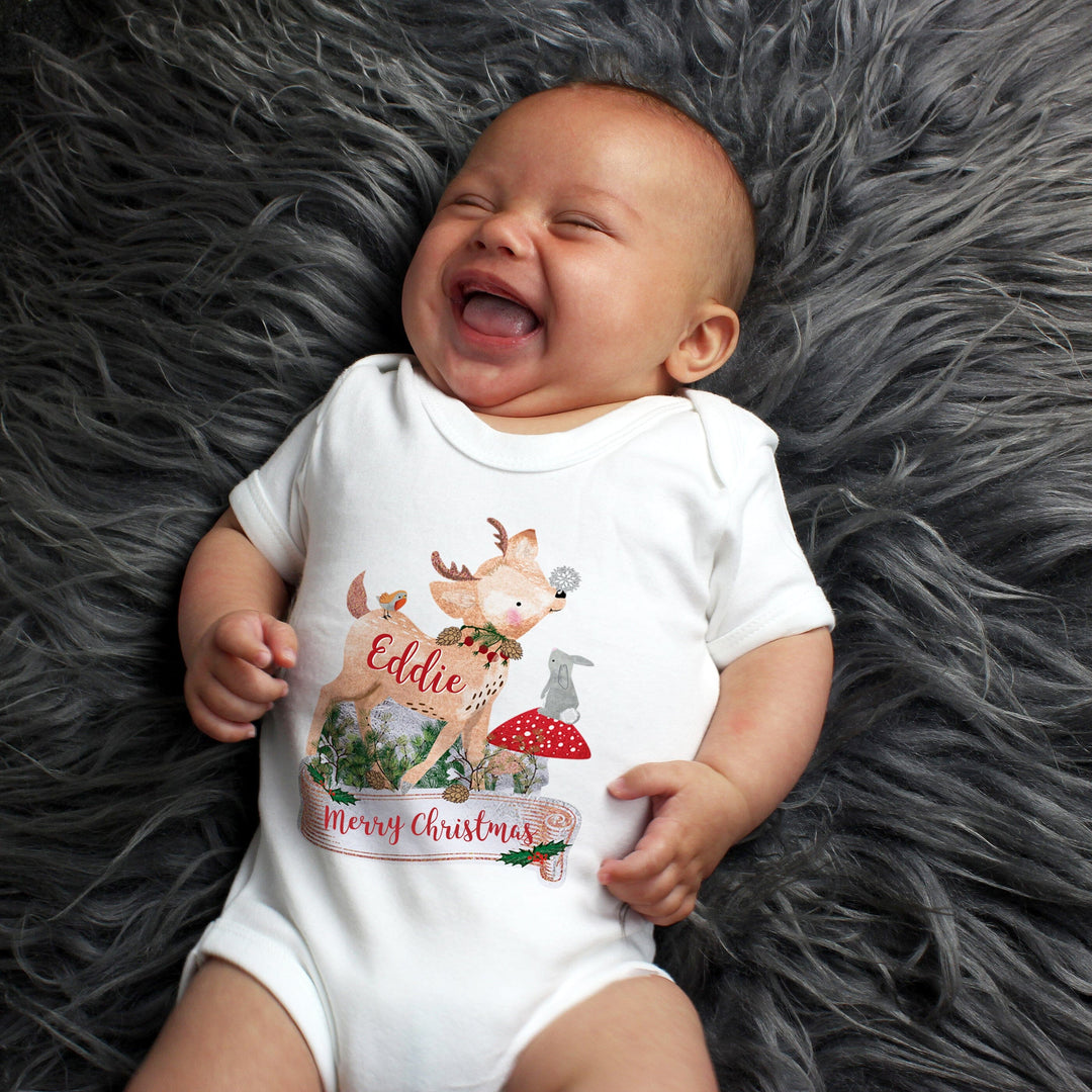 Personalised Festive Fawn Baby Vest Baby One-Pieces Mini Bee