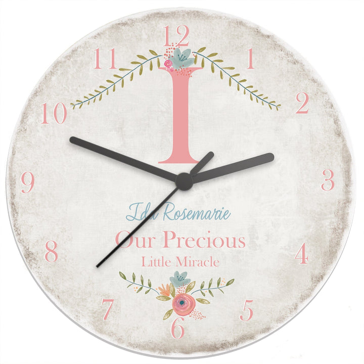 Personalised Floral Bouquet Shabby Chic Large Wooden Clock Wall Clocks Mini Bee
