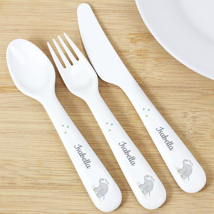 Personalised Hessian Elephant 3 Piece Plastic Cutlery Set Flatware Sets Mini Bee