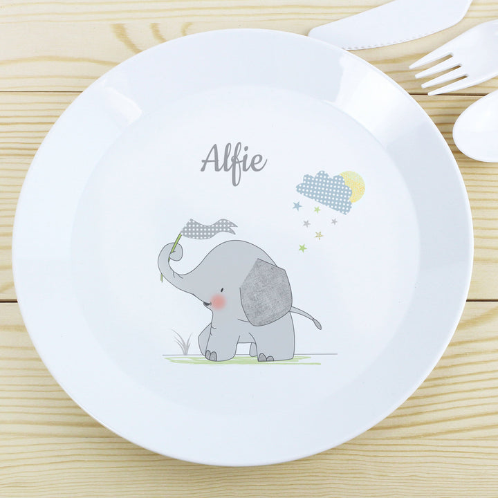 Personalised Hessian Elephant Plastic Plate Plates Mini Bee