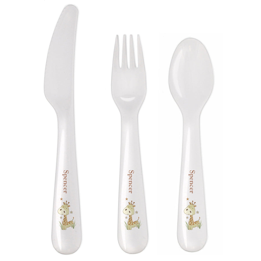 Personalised Hessian Giraffe 3 Piece Plastic Cutlery Set Flatware Sets Mini Bee