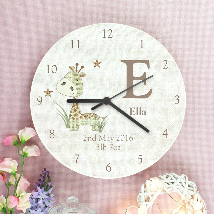 Personalised Hessian Giraffe Shabby Chic Large Wooden Clock Wall Clocks Mini Bee