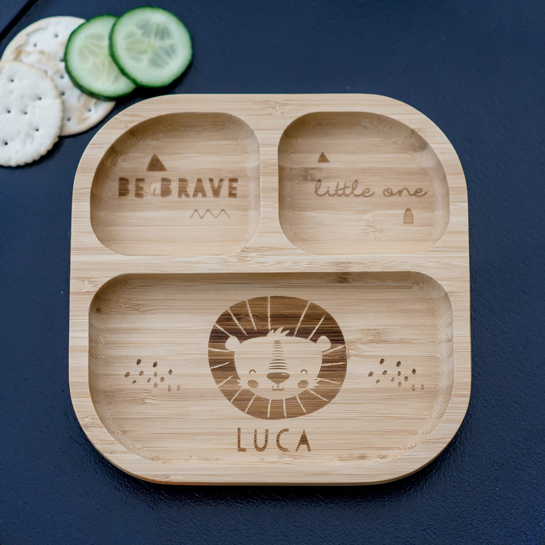 Personalised Lion Bamboo Suction Plate Plates Mini Bee