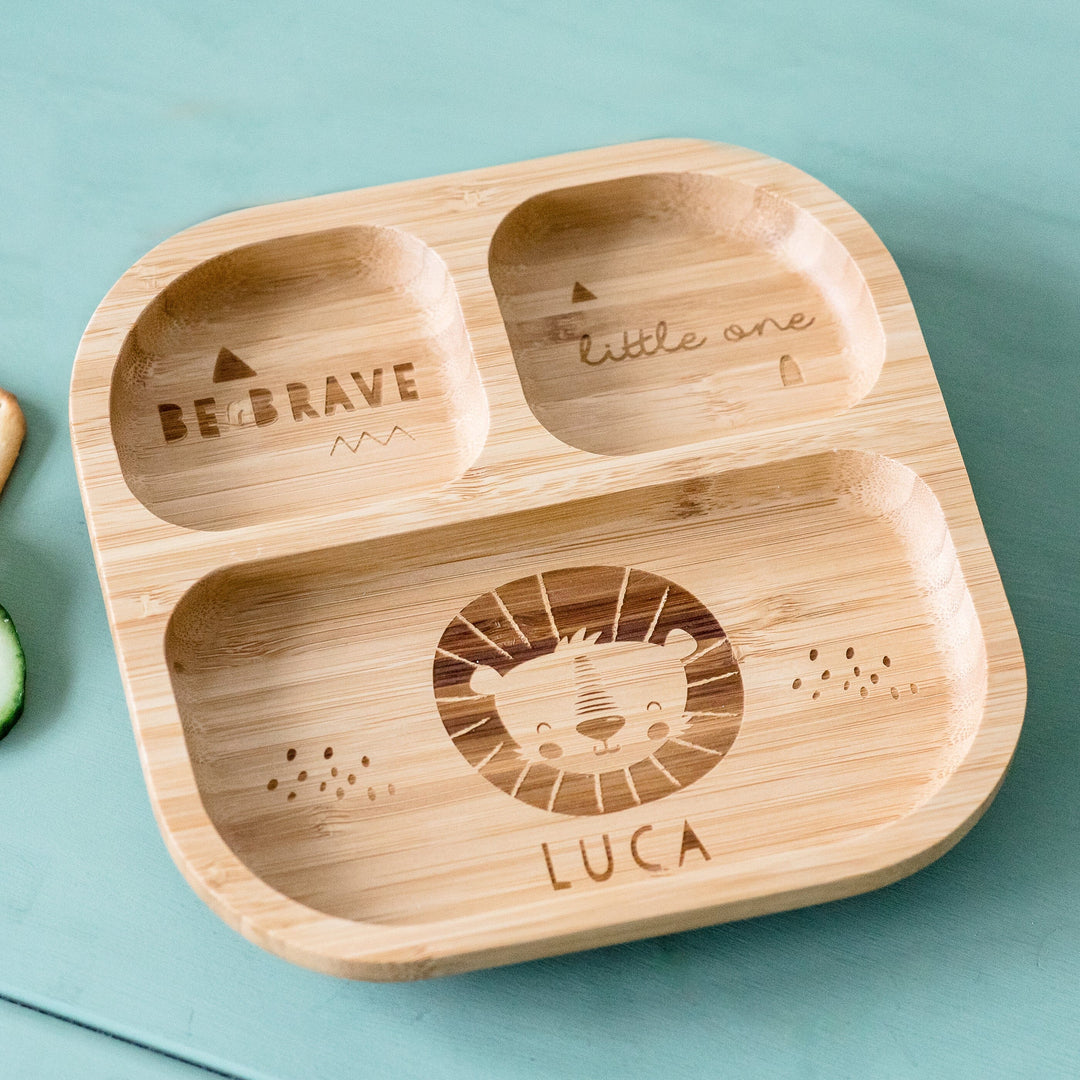 Personalised Lion Bamboo Suction Plate Plates Mini Bee