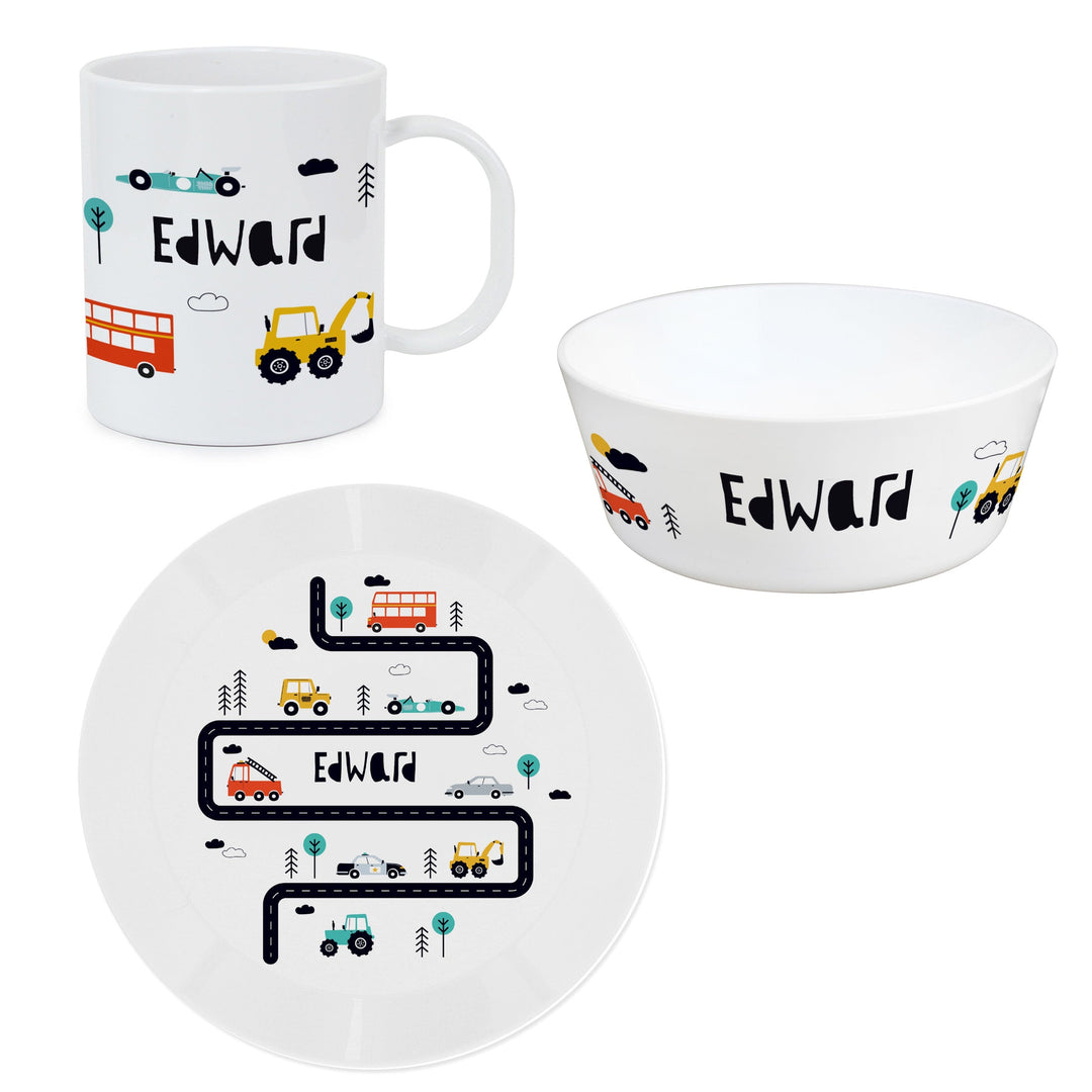 Personalised Little Car Plastic Breakfast Set Plates Mini Bee