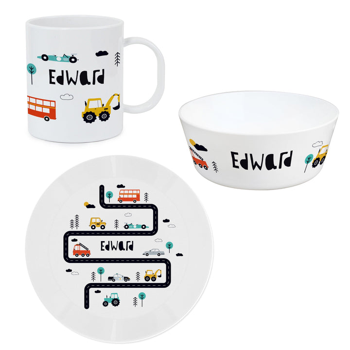 Personalised Little Car Plastic Breakfast Set Plates Mini Bee