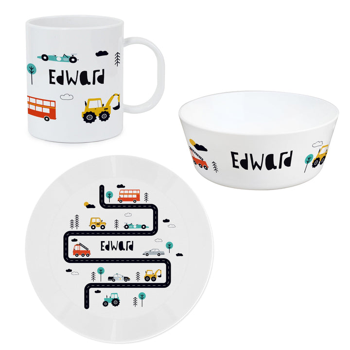 Personalised Little Car Plastic Breakfast Set Plates Mini Bee 