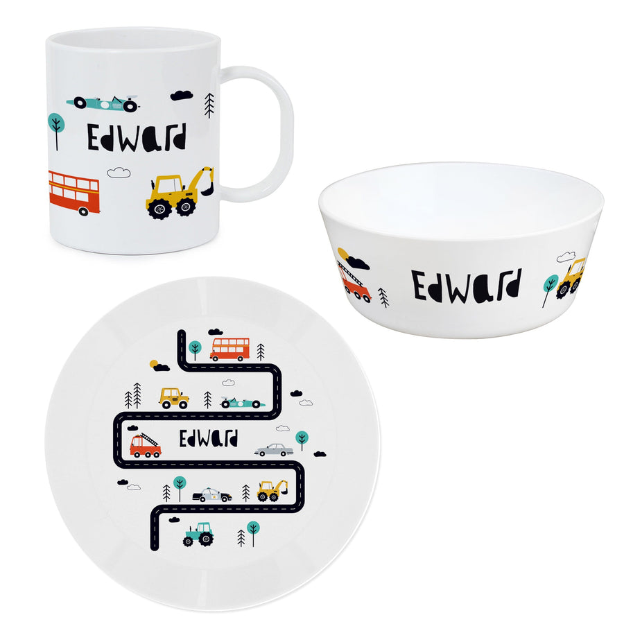 Personalised Little Car Plastic Breakfast Set Plates Mini Bee