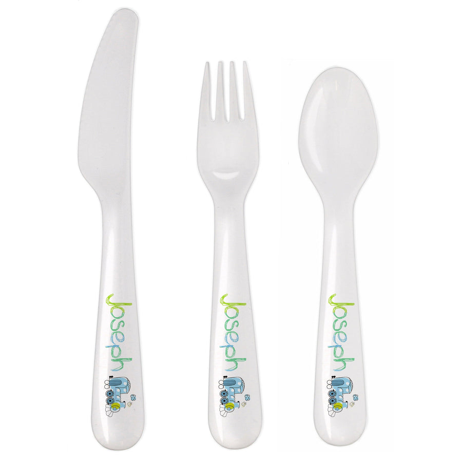 Personalised Patchwork Train 3 Piece Plastic Cutlery Set Flatware Sets Mini Bee
