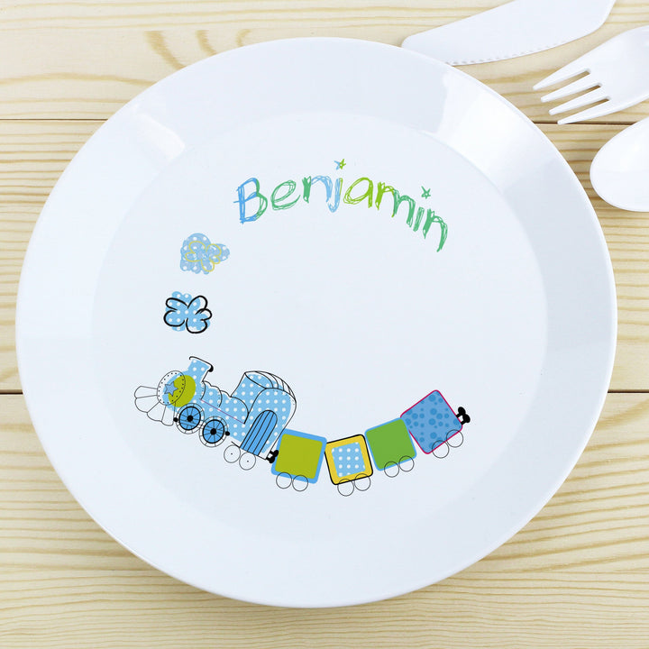 Personalised Patchwork Train Plastic Plate Plates Mini Bee