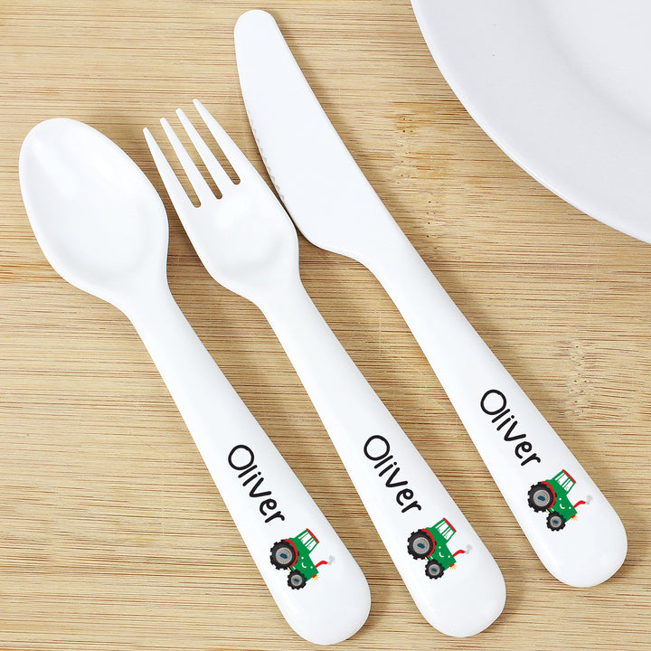 Personalised Tractor 3 Piece Plastic Cutlery Set Flatware Sets Mini Bee