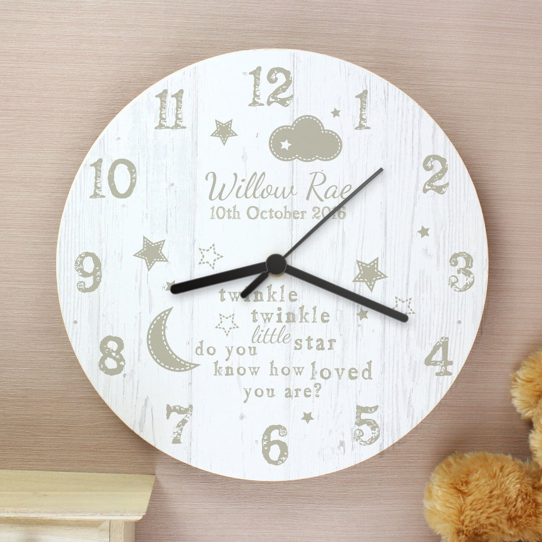 Personalised Twinkle Twinkle Shabby Chic Large Wooden Clock Wall Clocks Mini Bee