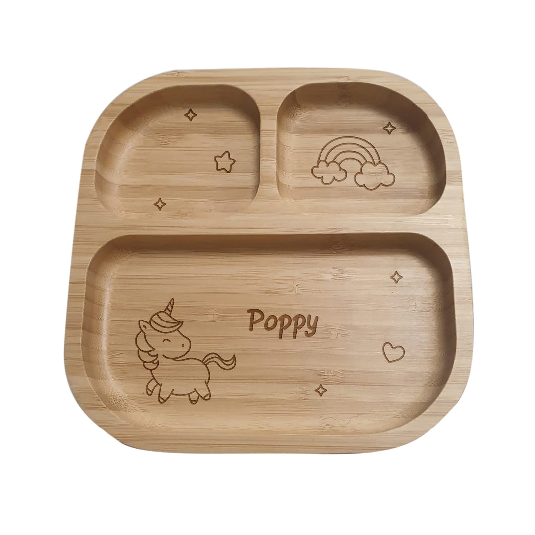 Personalised Unicorn Bamboo Suction Plate Plates Mini Bee