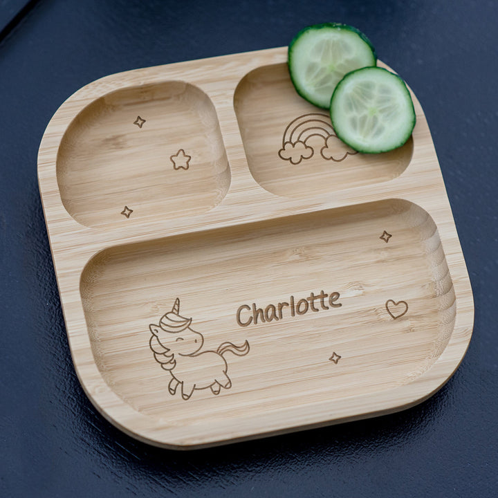 Personalised Unicorn Bamboo Suction Plate Plates Mini Bee