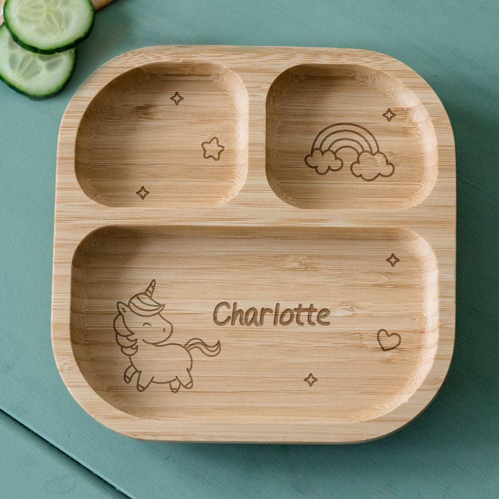 Personalised Unicorn Bamboo Suction Plate Plates Mini Bee