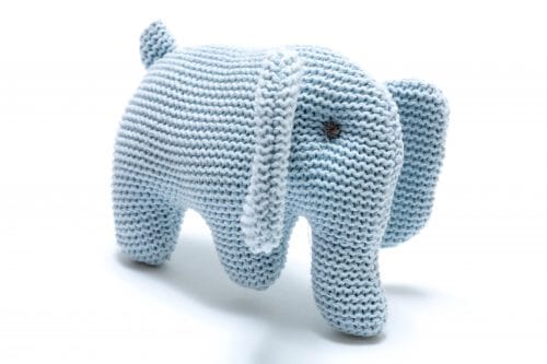 Knitted Organic Cotton Elephant Baby Rattle Baby Activity Toys Best Years Blue 