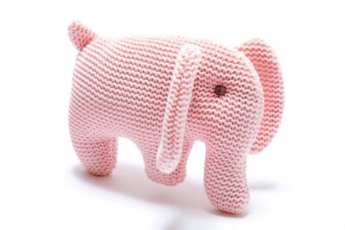 Knitted Organic Cotton Elephant Baby Rattle Baby Activity Toys Best Years Pink 