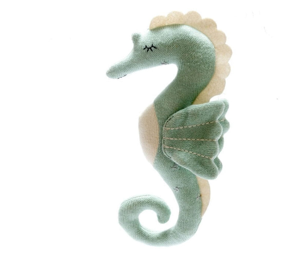 Knitted Organic Cotton Sea Green Seahorse Scandi Toy Baby Activity Toys Best Years 
