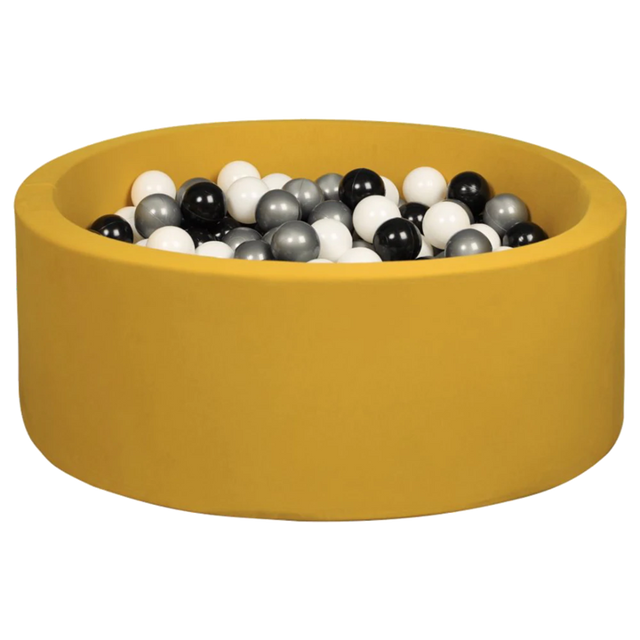 Larisa & Pumpkin Mustard Ball Pit with Black, White and Silver Balls. Ball Pits Larisa and Pumpkin 