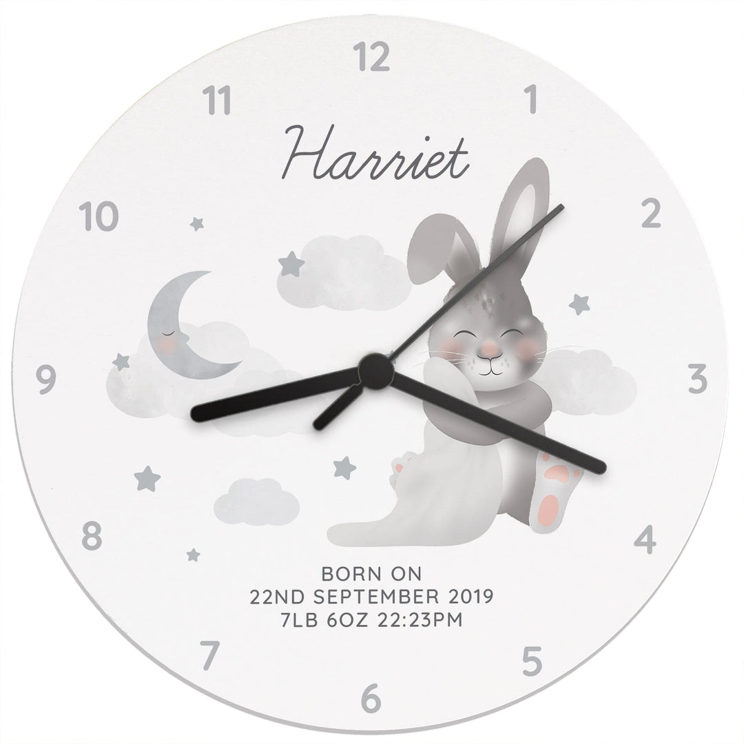 Personalised Baby Bunny White Wooden Clock Wall Clocks Mini Bee 