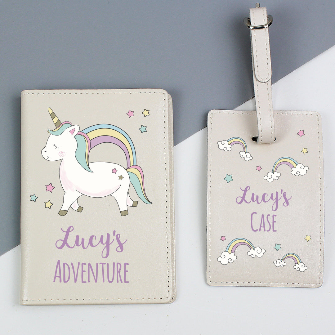 Personalised Baby Unicorn Cream Passport Holder & Luggage Tag Set Luggage Tags Mini Bee 