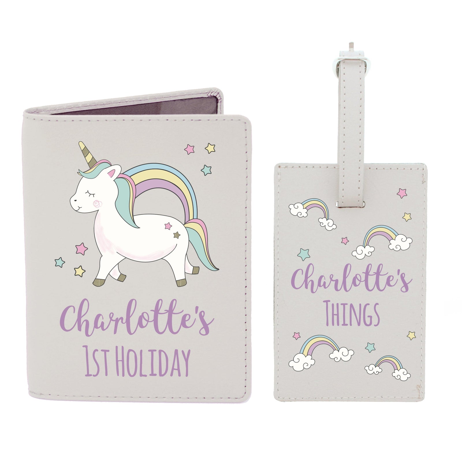 Personalised Baby Unicorn Cream Passport Holder & Luggage Tag Set Luggage Tags Mini Bee 