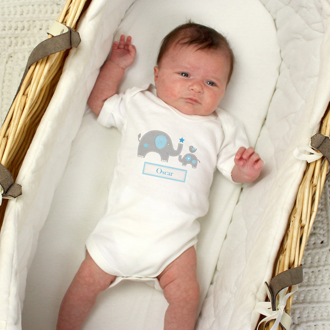 Personalised Blue Elephant Baby Vest Baby One-Pieces Mini Bee 