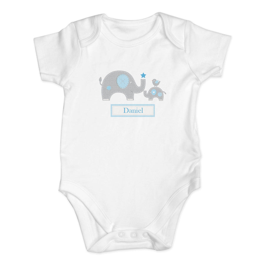 Personalised Blue Elephant Baby Vest Baby One-Pieces Mini Bee 