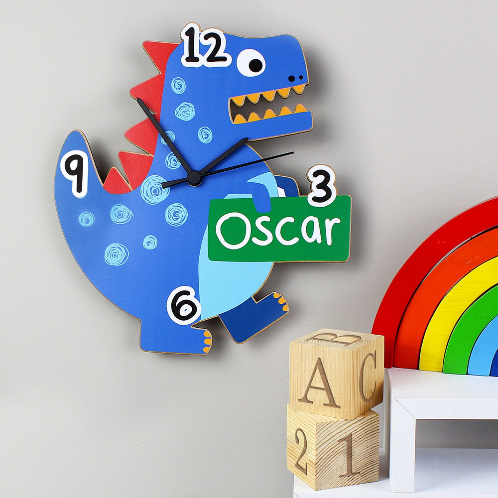 Personalised Dinosaur Shape Wooden Clock Wall Clocks Mini Bee 