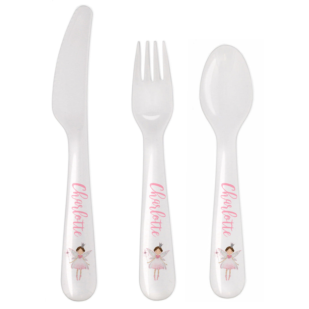 Personalised Fairy Princess 3 Piece Plastic Cutlery Set Flatware Sets Mini Bee 