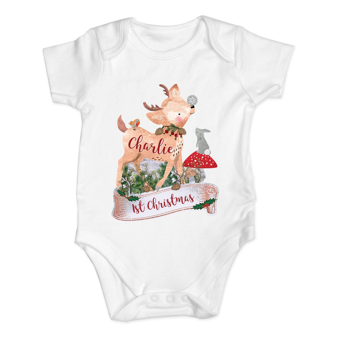 Personalised Festive Fawn Baby Vest Baby One-Pieces Mini Bee 