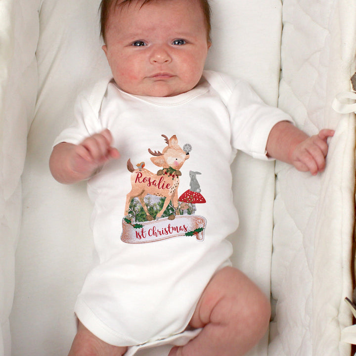Personalised Festive Fawn Baby Vest Baby One-Pieces Mini Bee 