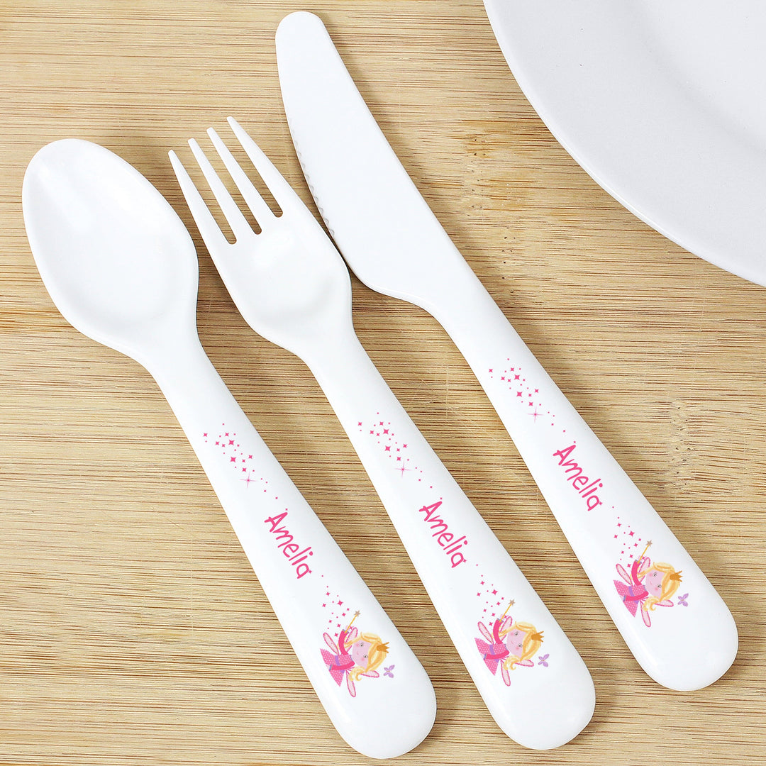 Personalised Garden Fairy 3 Piece Plastic Cutlery Set Flatware Sets Mini Bee 