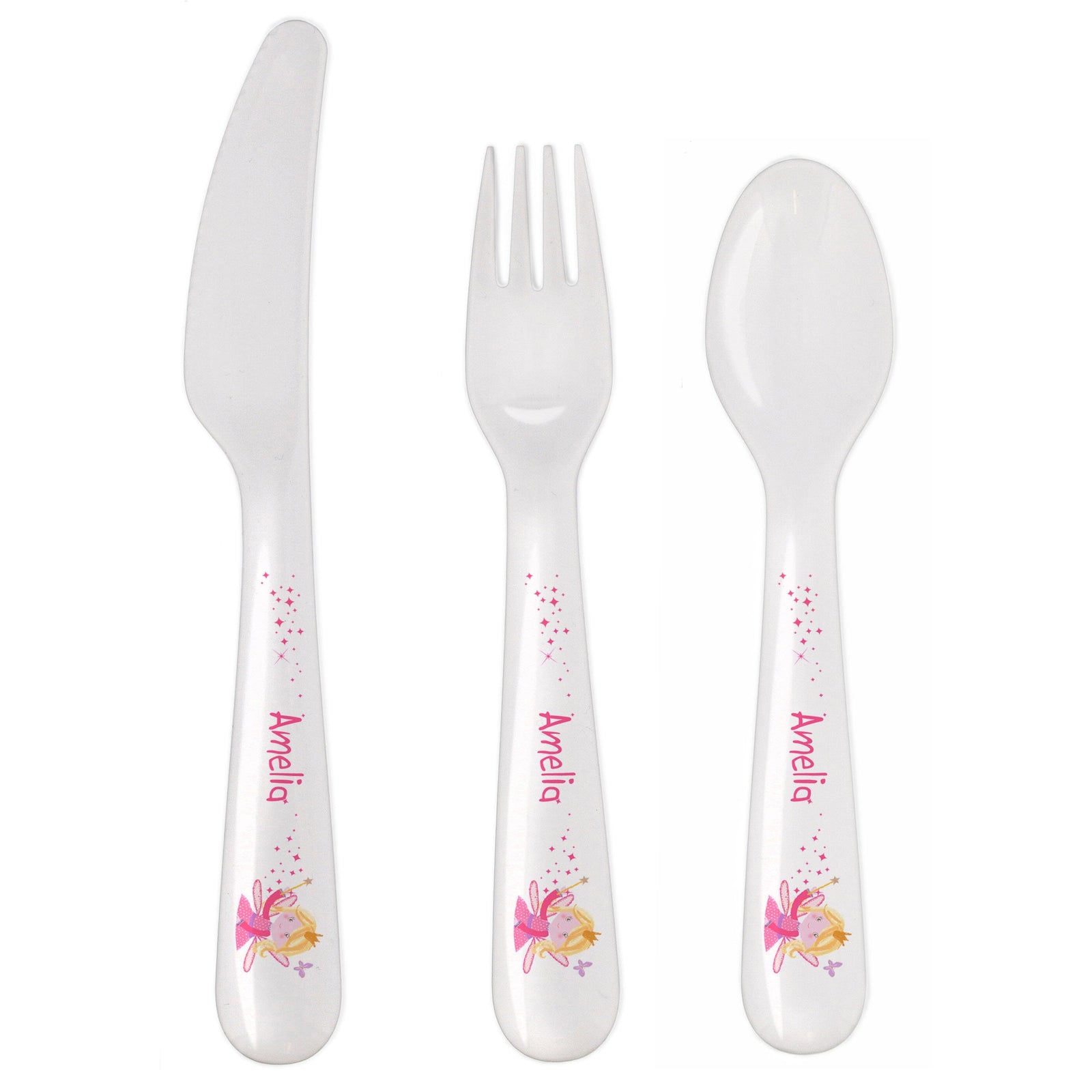 Personalised Garden Fairy 3 Piece Plastic Cutlery Set Flatware Sets Mini Bee 