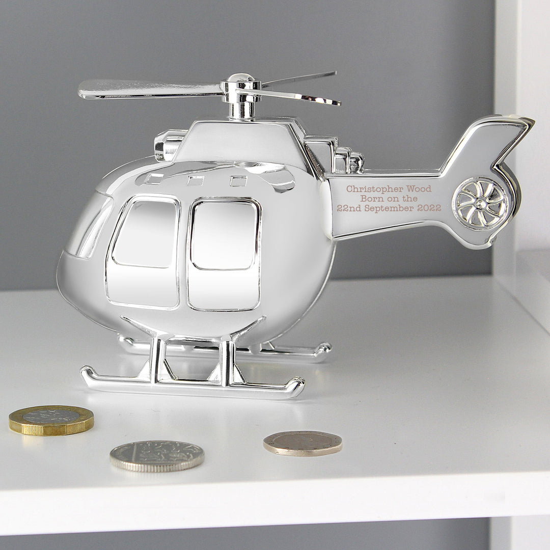 Personalised Helicopter Money Box Piggy Banks & Money Jars Mini Bee 