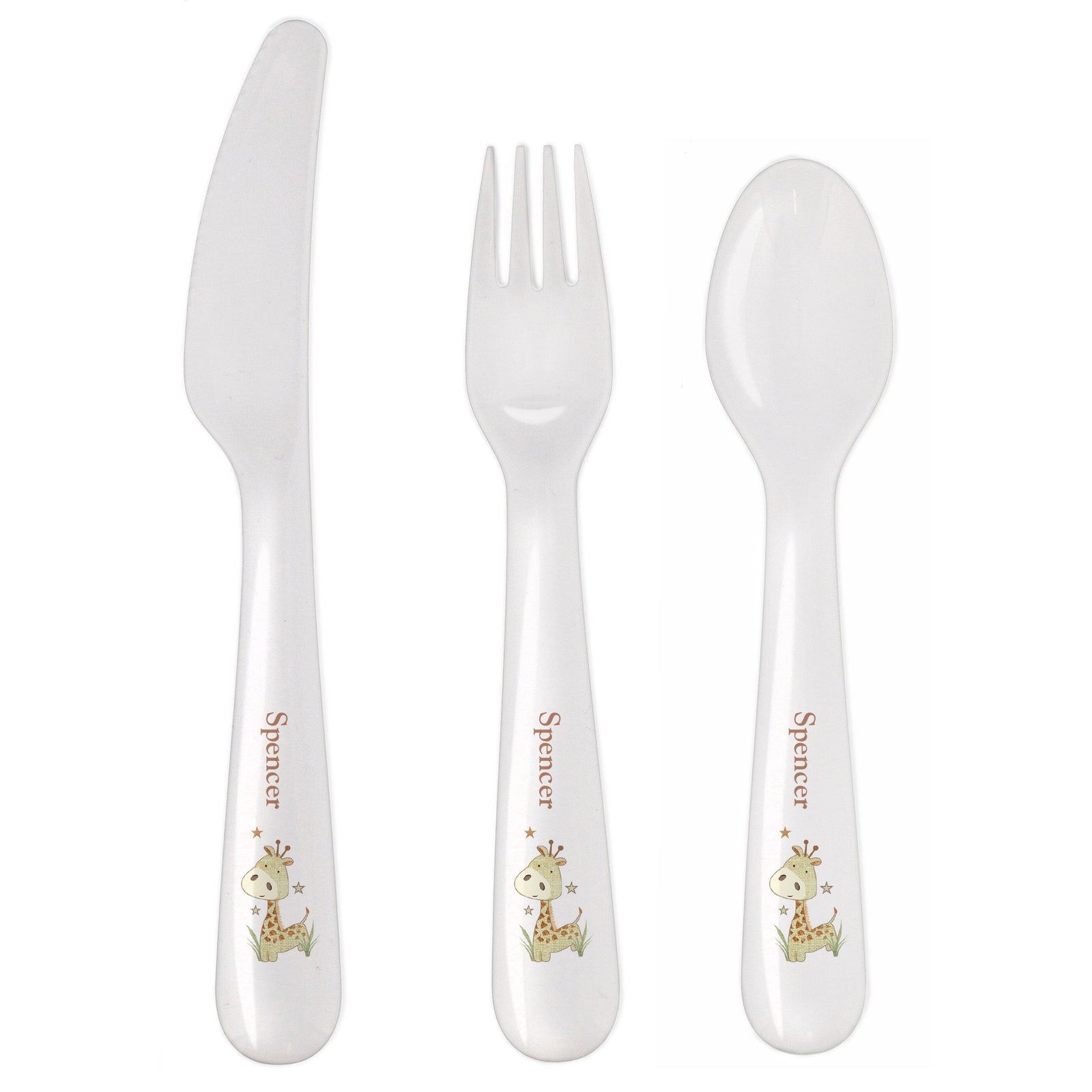 Personalised Hessian Giraffe 3 Piece Plastic Cutlery Set Flatware Sets Mini Bee 